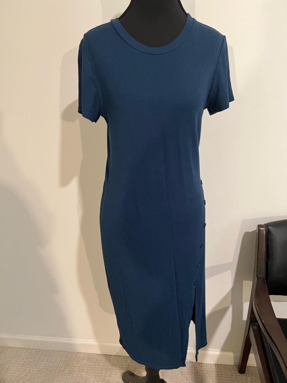 Anthropologie Bordeaux Teal Blue Ribbed Knit Dress small